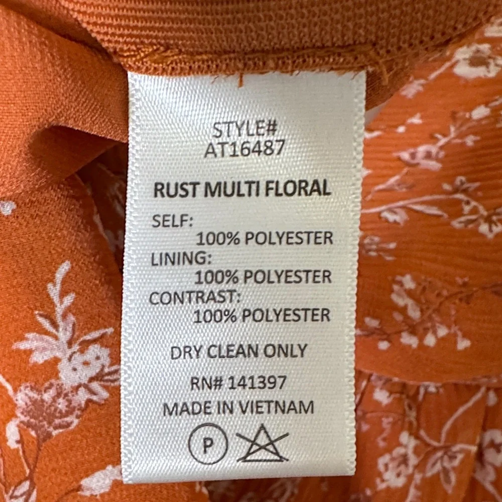 ASTR The Label Rust Floral Sweetheart Peplum Top XS Long Sleeve Ruched Blouse